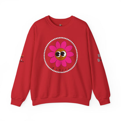 Boujee Flower Smiley Face Pink Brown Wide-Eyed - Heavy Blend™ Light Colors Crewneck Sweatshirt