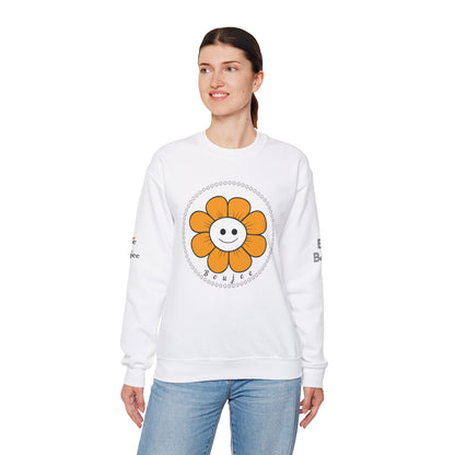 Boujee Flower Smiley Face Gold White - Heavy Blend™ Light Colors Crewneck Sweatshirt
