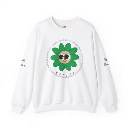 Boujee Flower Smiley Face Green Tan Wide-Eyed - Heavy Blend™ Light Colors Crewneck Sweatshirt