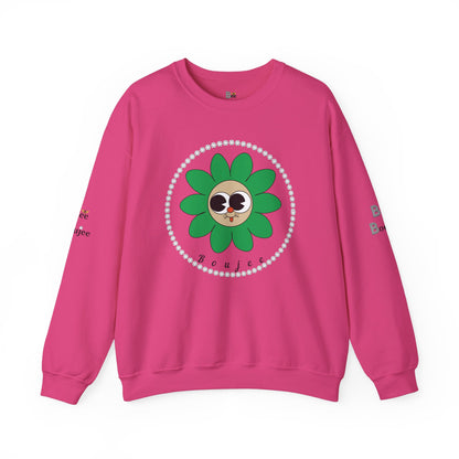 Boujee Flower Smiley Face Green Tan Wide-Eyed - Heavy Blend™ Light Colors Crewneck Sweatshirt