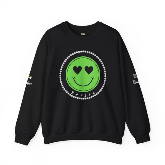 Boujee Smiley Face Green Heart Eyes - Heavy Blend™ Dark Colors Crewneck Sweatshirt