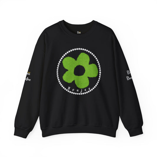 Boujee Fuzzy Green Flower- Heavy Blend™ Dark Colors Crewneck Sweatshirt