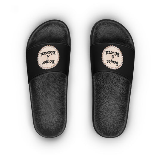 Boujee & Blessed Pearl-Emblem Women’s Slides Sandals