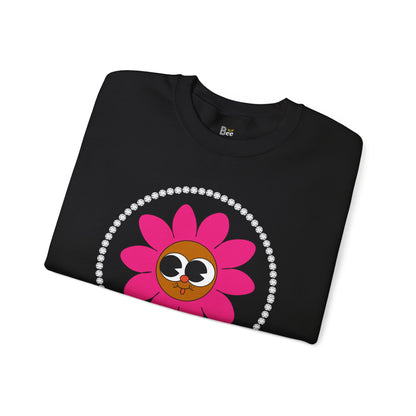 Boujee Flower Smiley Face Pink Brown Wide-Eyed - Heavy Blend™ Dark Colors Crewneck Sweatshirt