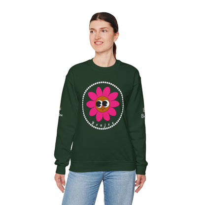 Boujee Flower Smiley Face Pink Brown Wide-Eyed - Heavy Blend™ Dark Colors Crewneck Sweatshirt