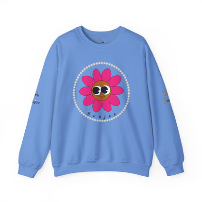 Boujee Flower Smiley Face Pink Brown Wide-Eyed - Heavy Blend™ Light Colors Crewneck Sweatshirt