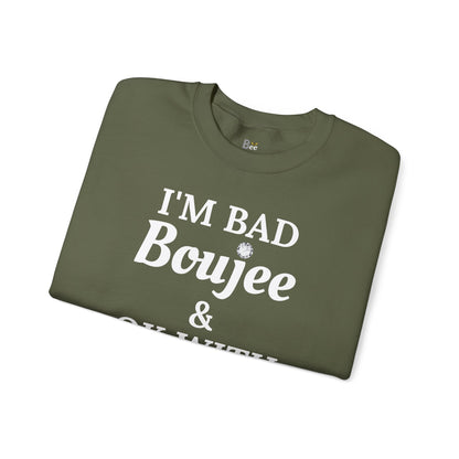 I'm Bad Boujee & Ok With "Beeing" Alone - Heavy Blend™ Dark Colors Crewneck Sweatshirt