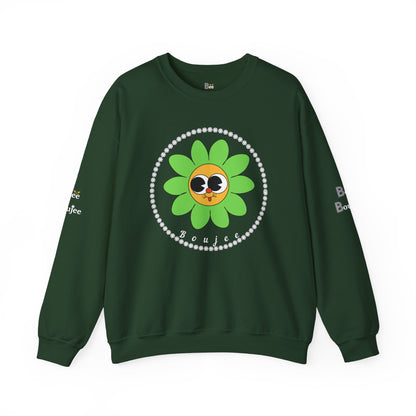 Boujee Flower Smiley Face Green Gold Wide-Eyed - Heavy Blend™ Dark Colors Crewneck Sweatshirt