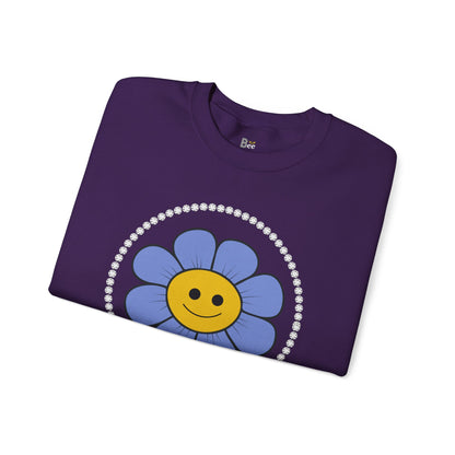 Boujee Flower Smiley Face Blue Gold - Heavy Blend™ Dark Colors Crewneck Sweatshirt