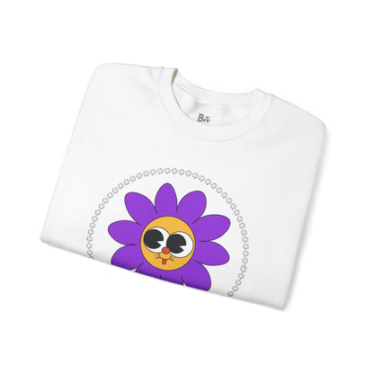 Boujee Flower Smiley Face Purple Gold Wide-Eyed - Heavy Blend™ Light Colors Crewneck Sweatshirt