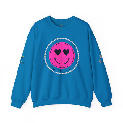 Boujee Smiley Face Heart Eyes Pink - Heavy Blend™ Light Colors Crewneck Sweatshirt