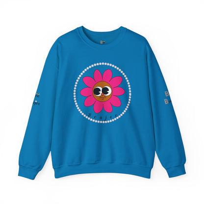 Boujee Flower Smiley Face Pink Brown Wide-Eyed - Heavy Blend™ Light Colors Crewneck Sweatshirt