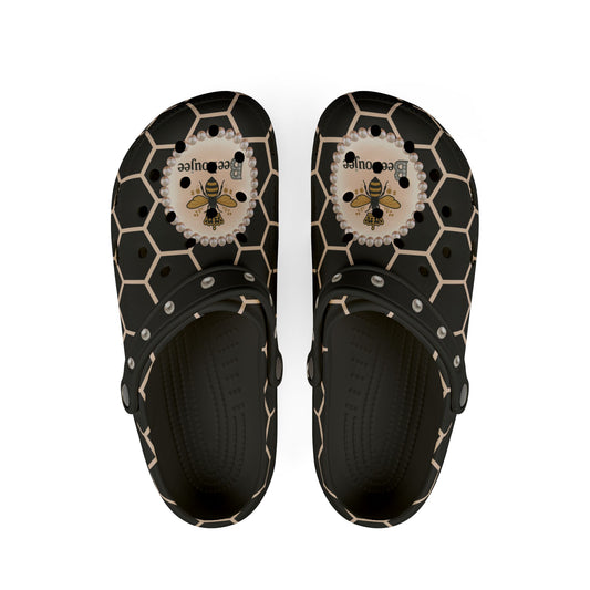 Bee Boujee Peach Honeycomb Clogs with Charms