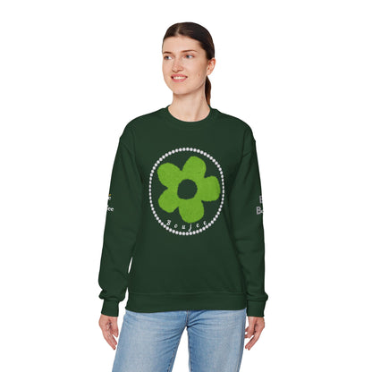 Boujee Fuzzy Green Flower- Heavy Blend™ Dark Colors Crewneck Sweatshirt