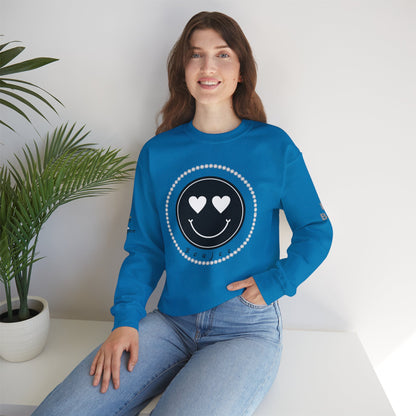 Boujee Smiley Face Heart Eyes Black - Heavy Blend™ Light Colors Crewneck Sweatshirt