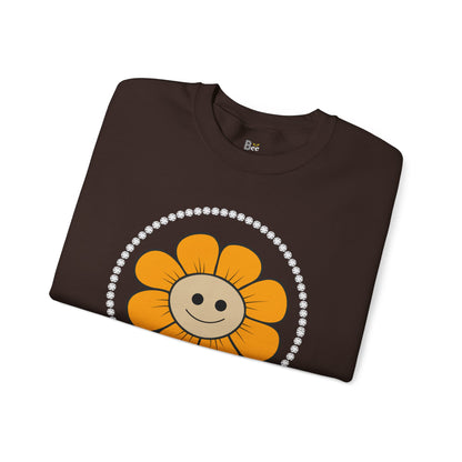 Boujee Flower Smiley Face Gold Tan - Heavy Blend™ Dark Colors Crewneck Sweatshirt