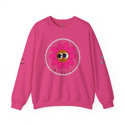 Boujee Flower Smiley Face Pink Brown Wide-Eyed - Heavy Blend™ Light Colors Crewneck Sweatshirt