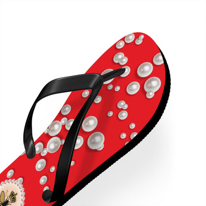 The Boujee Hive Crowned-Bee RED (Sea of Pearls) Flip-Flops - SMALL