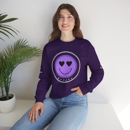 Boujee Smiley Face Purple Heart Eyes Yellow - Heavy Blend™ Dark Colors Crewneck Sweatshirt