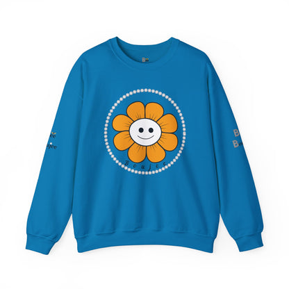 Boujee Flower Smiley Face Gold White - Heavy Blend™ Light Colors Crewneck Sweatshirt