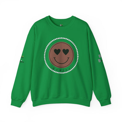 Boujee Smiley Face Heart Eyes Brown - Heavy Blend™ Light Colors Crewneck Sweatshirt