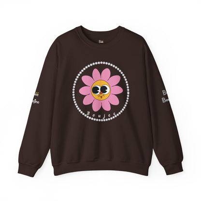 Boujee Flower Smiley Face Pink Gold Wide-Eyed - Heavy Blend™ Dark Colors Crewneck Sweatshirt