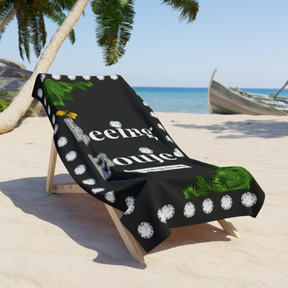 Beeing Boujee Diamonds - Beach Towel BLACK Palm Leaves
