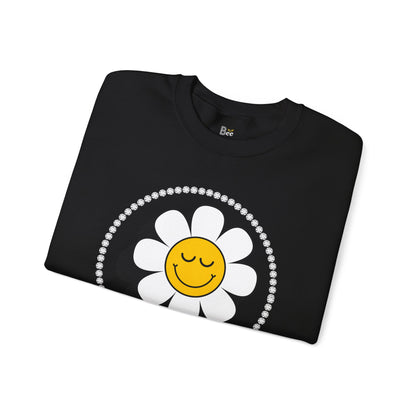 Boujee Flower Smiley Face Closed Eyes - Heavy Blend™ Dark Colors Crewneck Sweatshirt