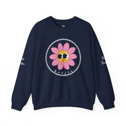 Boujee Flower Smiley Face Pink Gold Wide-Eyed - Heavy Blend™ Dark Colors Crewneck Sweatshirt