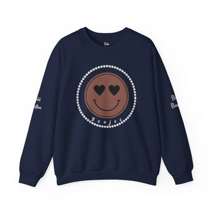 Boujee Smiley Face Brown Heart Eyes - Heavy Blend™ Dark Colors Crewneck Sweatshirt