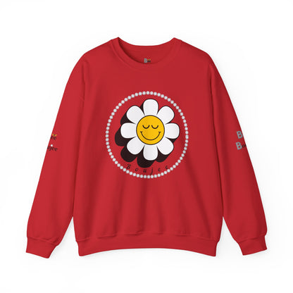 Boujee Flower Smiley Face Closed Eyes White Gold - Heavy Blend™ Light Colors Crewneck Sweatshirt