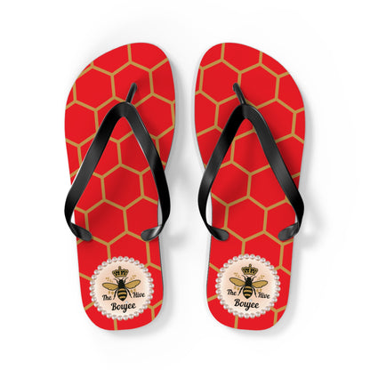 The Boujee Hive Flip Flops - RED Golden Honeycomb - LARGE