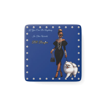 Bee Boujee in PEARLS - Porcelain Magnet, Square BLUE