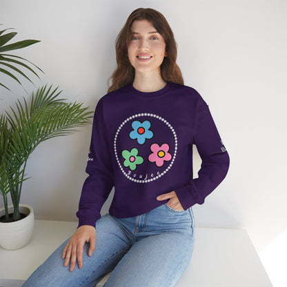 Boujee Mini Flowers Blue Green Pink - Heavy Blend™ Dark Colors Crewneck Sweatshirt