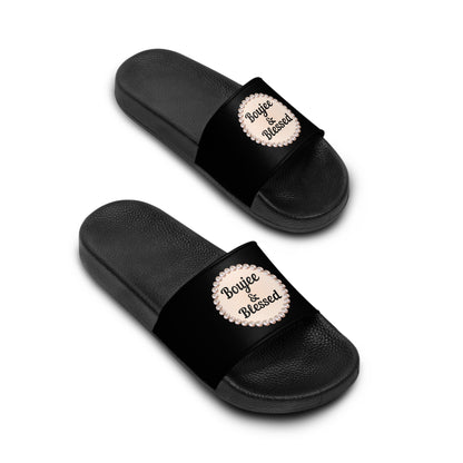 Boujee & Blessed Pearl-Emblem Women’s Slides Sandals