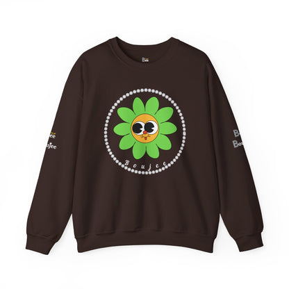 Boujee Flower Smiley Face Green Gold Wide-Eyed - Heavy Blend™ Dark Colors Crewneck Sweatshirt