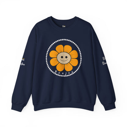 Boujee Flower Smiley Face Gold Tan - Heavy Blend™ Dark Colors Crewneck Sweatshirt