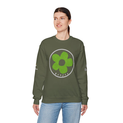 Boujee Fuzzy Green Flower- Heavy Blend™ Dark Colors Crewneck Sweatshirt