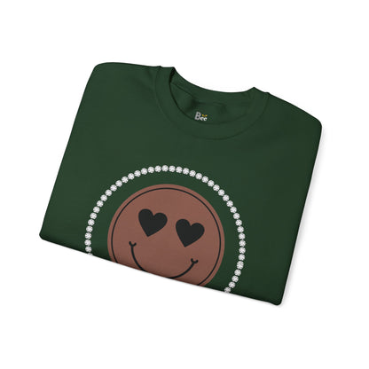 Boujee Smiley Face Brown Heart Eyes - Heavy Blend™ Dark Colors Crewneck Sweatshirt