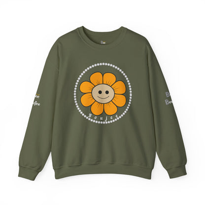 Boujee Flower Smiley Face Gold Tan - Heavy Blend™ Dark Colors Crewneck Sweatshirt