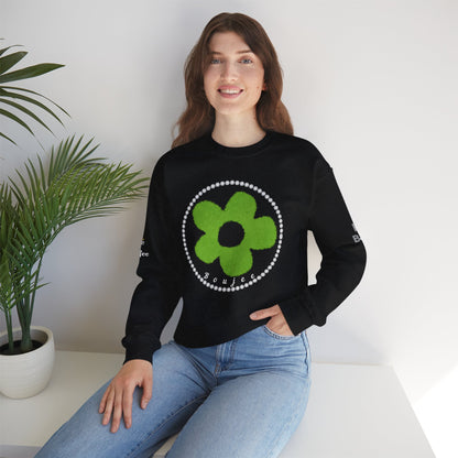 Boujee Fuzzy Green Flower- Heavy Blend™ Dark Colors Crewneck Sweatshirt