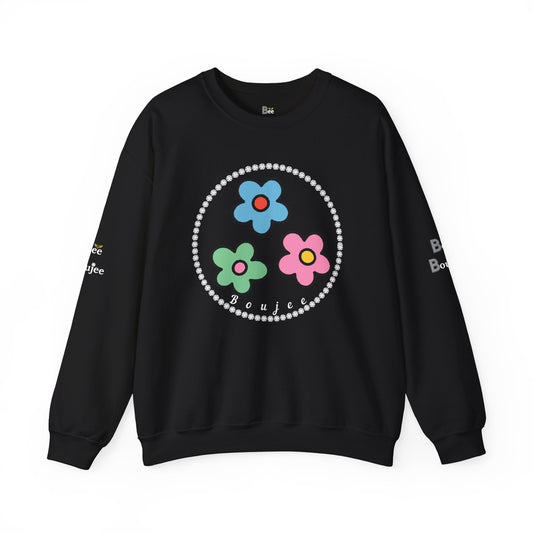 Boujee Mini Flowers Blue Green Pink - Heavy Blend™ Dark Colors Crewneck Sweatshirt