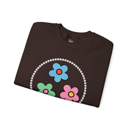 Boujee Mini Flowers Blue Green Pink - Heavy Blend™ Dark Colors Crewneck Sweatshirt