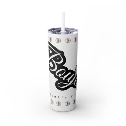 Boujee Yet Humble & Basic in PEARLS - Skinny Tumbler with Straw, 20oz