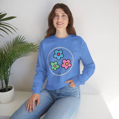 Boujee Mini Flowers Blue Pink Green - Heavy Blend™ Light Colors Crewneck Sweatshirt