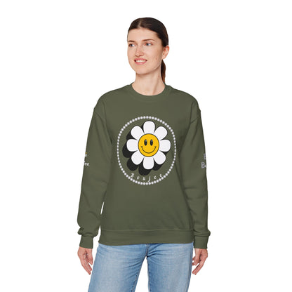 Boujee Flower Smiley Face White Gold - Heavy Blend™ Dark Colors Crewneck Sweatshirt