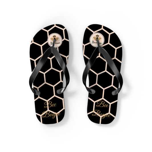 Bee Boujee Peach Honeycomb Flip-Flops (Black & Gold) - SMALL