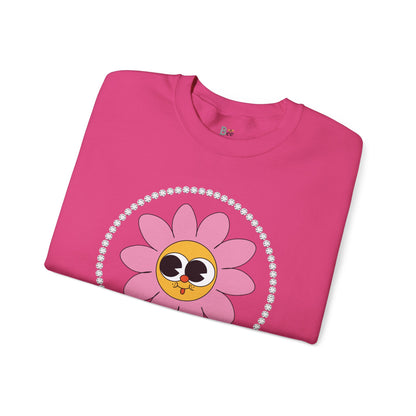 Boujee Flower Smiley Face Pink Gold Wide-Eyed - Heavy Blend™ Light Colors Crewneck Sweatshirt