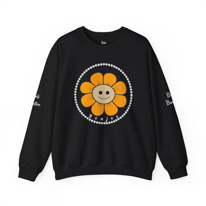 Boujee Flower Smiley Face Gold Tan - Heavy Blend™ Dark Colors Crewneck Sweatshirt