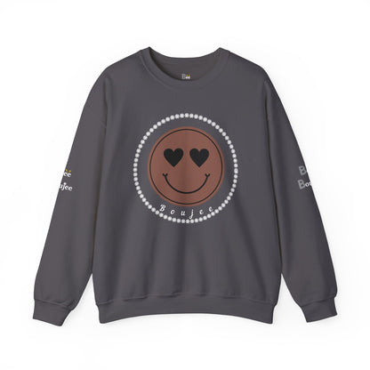 Boujee Smiley Face Brown Heart Eyes - Heavy Blend™ Dark Colors Crewneck Sweatshirt